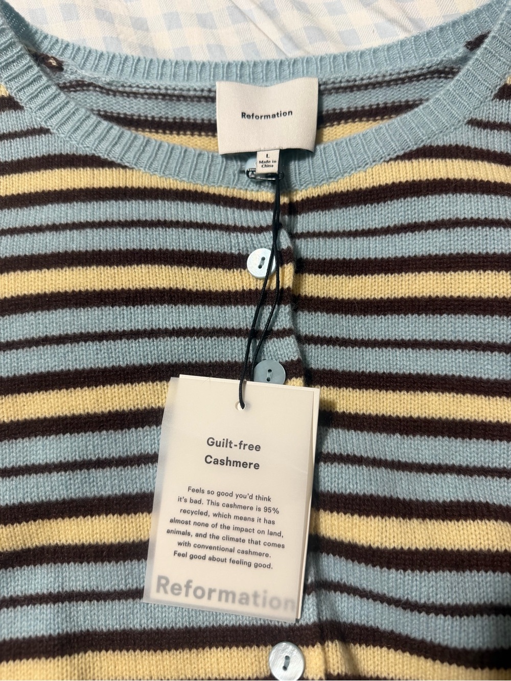 Reformation Striped Cashmere Cardigan - Light Blue, Pale Yellow & Brown